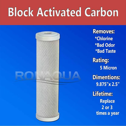 Block Activated Carbon Coconut Shell Water Filter Cartridge 5 Micron for RO & Standard 10” Housing WELL-MATCHED with WFPFC8002, WFPFC9001, WHCF-WHWC, WHEF-WHWC, FXWTC, SCWH-5