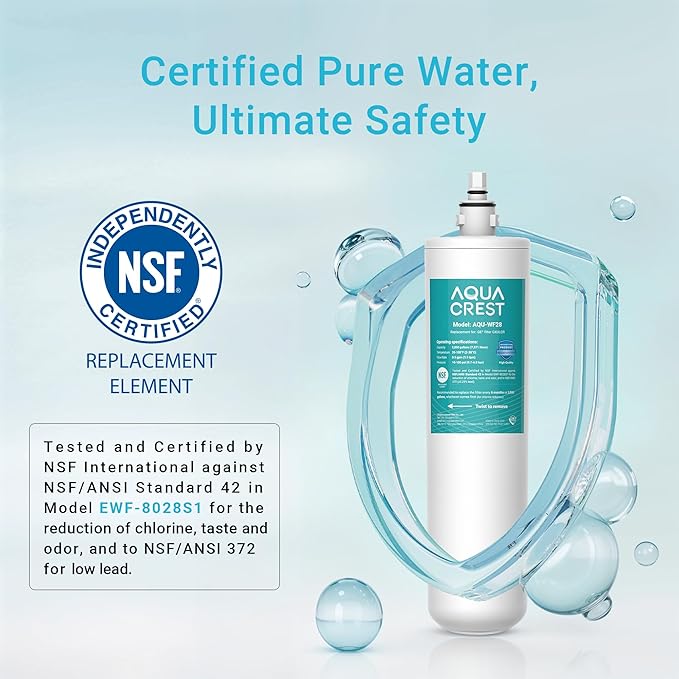 AQUA CREST FQK1R, GXULQR Under Sink Water Filter, Replacement for GE FQK1R, GXULQR, Compatible with GE GXK140TNN and GXULQK systems, NSF/ANSI 42 372, 2K Gallons, Reduces Lead, Chlorine