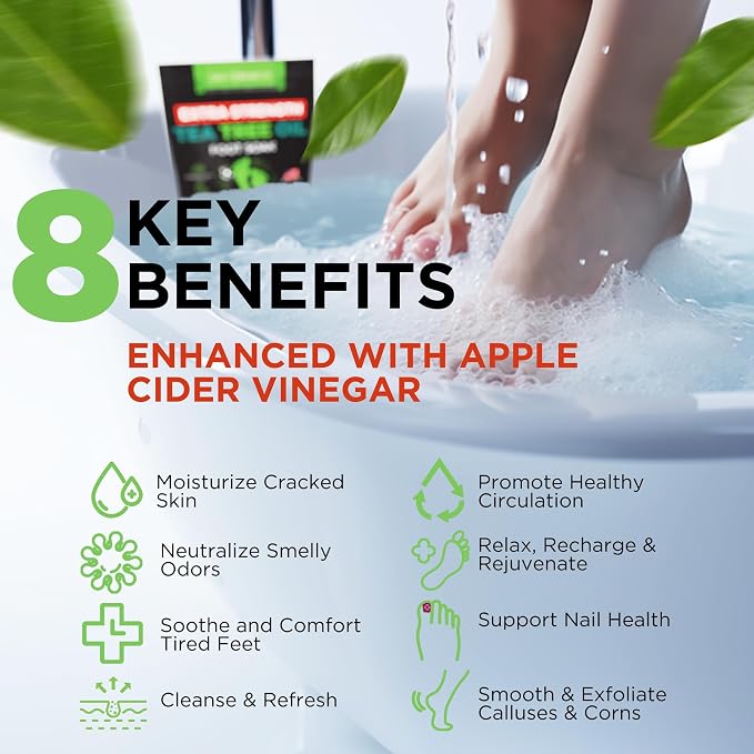 EXTRA STRENGTH Tea Tree Oil Foot Soak with Epsom Salt - Made in USA - for Toenails, Athlete's Foot, Itchy Feet, Stubborn Smelly Odor, Pedicure, Foot Calluses & Soothes Sore Tired Achy Feet-2 Pack