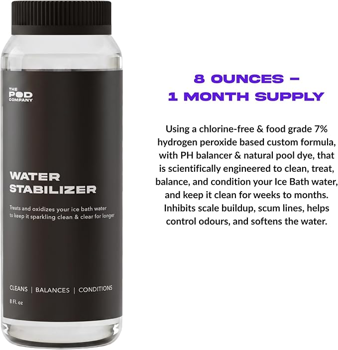 Water Stabilizer – Chlorine-Free Water Treatment for Ice Pod & Long Pod – Maintains Clean, Balanced Water for Weeks – 8 oz. Bottle (1-Month Supply) - The Pod Company