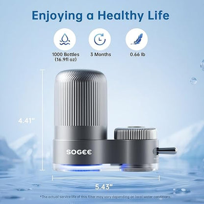 Faucet Water Filter, Sink Water Filter with NSF42 Certified & Blue Light, Remove Chlorine,Odor & Heavy Metals, Fits 15/16“, 13/15”, 3/4" Kitchen Faucets,1* Filter, LJ203