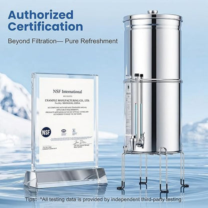 Upgrade Gravity Countertop Water Filter System,Stainless Steel Water Filter with 6-Stage Ultra Filtration,2.95 Gallon