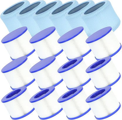 60% Denser Filter, High-Efficiency Screw-in Hot Tub spa Filters Replacement Compatible with All Relxtime, Aleko, Wejoy, Aquaspa Hot Tubs & Other Spas (12 Filters + 6 Filter Bags)