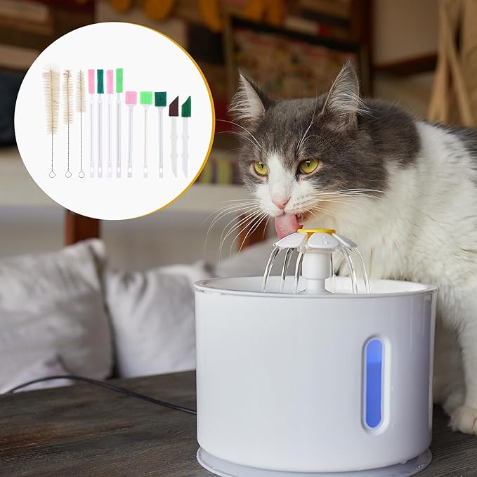14 PCS Cat Fountain Cleaning Brushes Kit Cat Water Fountain Cleaner Kit Water Cleaning Brushes with Compressed Sponge for Most Dog Cats Pet Watering Bowls Waters Dispenser