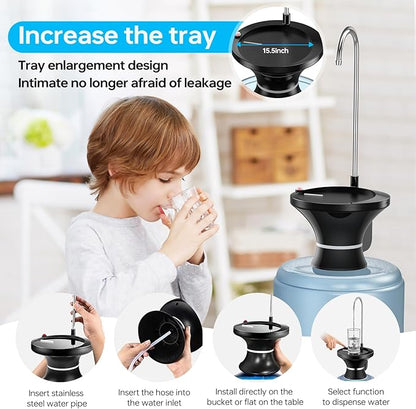 Drinking Water Dispenser Pump, Automatic Electric Drinking Water Bottle Pump for 2-5 Gallon Water Jugs, USB Rechargeable with 2 Switch Control, Stable and Portable for Home, Kitchen, Office, Camping