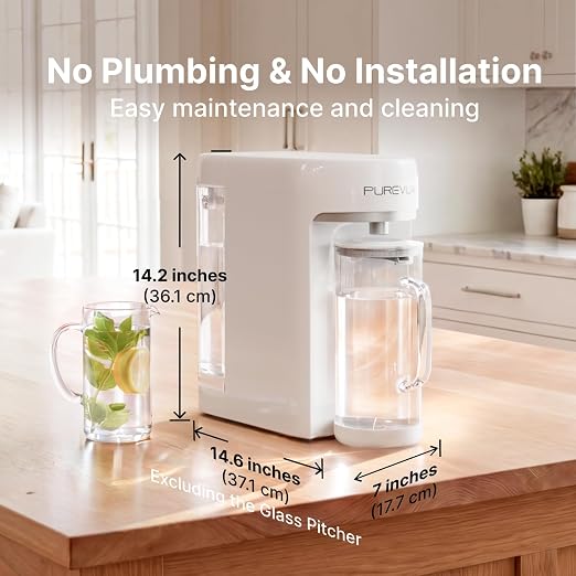 PR1-A Countertop UV Reverse Osmosis Water Filter System, 6 Stage RO Filtration Purifier No Plumbing Machine for Home Counter Top with 68 fl.oz(2L) Glass Pitcher, TDS and Filter Life Detection