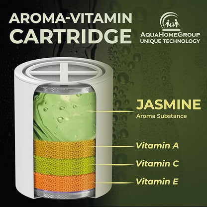 AquaHomeGroup Vitamin C+E+A Shower Filter Replacement Cartridge with Aroma Granules (Jasmine) - Reduces Chlorine, Supports Skin & Hair Health