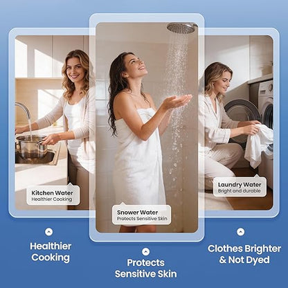 Whole House Water Filter System, 2-Stage Home Water Filtration with GAC & KDF, 3/4" Ports & 2 Valves, Reduces Chlorine Odor, Heavy Metals & Taste, Includes Extra 2 Replacement Filter Sets for Home Use