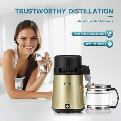 CO-Z Water Distiller, Stainless Steel Distilling Pure Water Machine for Home Countertop Table Desktop, 4L Distilled Water Making Machine, 4 Liter Water Purifier to Make Clean Water for Home