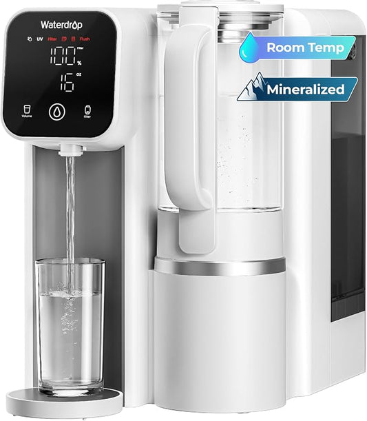 Waterdrop M6SL Mineral Reverse Osmosis Water Filter Countertop, Room-Temp | Certified to NSF/ANSI 58 & NSF/ANSI/CAN 372, 8-Stage Reverse Osmosis System, 3:1 Pure to Drain, Glass Pitcher, BPA-Free