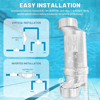 Salt Cell T-9 Upgrade Replacement Fit for Hayward BLT9H W3T-Cell-9 AquaRite AquaTrol & More, Up to 25,000 Gallons Pool Salt Turbo Cell Chlorinator Generator