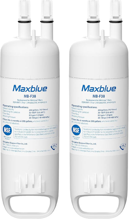 Maxblue EDR1RXD1 Replacement for Everydrop® Filter 1, Whirlpool® W10295370A, EDR1RXD1B, P8RFWB2L, P4RFWB, MB-F38, Kenmore® 46-9081, 46-9930 Refrigerator water filter, 2 Filters