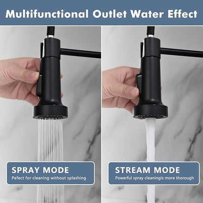 GIMILI Kitchen Faucet with Pull Down Sprayer Single Hole Stainless Steel Sink Faucet, Suitable for Farmhouses, RV, Laundry Room, Outdoor, and Campers. Llave para fregadero de cocina Black and Nickel