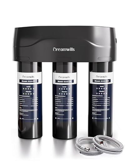 Dreamwills 8-Stage Under Sink Water Filter System SJ10, High-Flow 1.3 GPM Under Counter Water Filtration for Kitchen, Reduce Lead, PFAS, Fluoride, Chlorine, Chloramine, No Electricity, No Wastewater