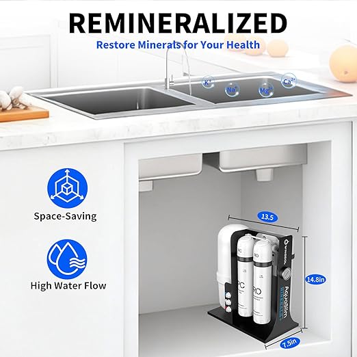 WINGSOL Integrated Reverse Osmosis Water Filter, NSF/ANSI 42&53&58, 10-Stage Under Sink RO Filtration System for pH+ Alkaline Remineralization Water, Easy Installation, No Electricity Needed