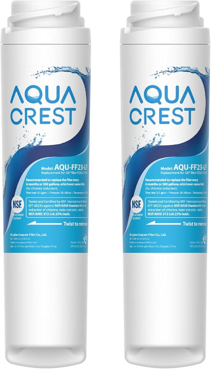 AQUA CREST FQSLF, FQSVF Under Sink Water Filter, Replacement for GE FQSLF, FQSVF, FQSVN, FQROPF, Compatible with GE GXSV65R, PXRQ15F, PNRQ15F, NSF 42 Certified, Model No.AQU-FF23-LF, 2 Pack