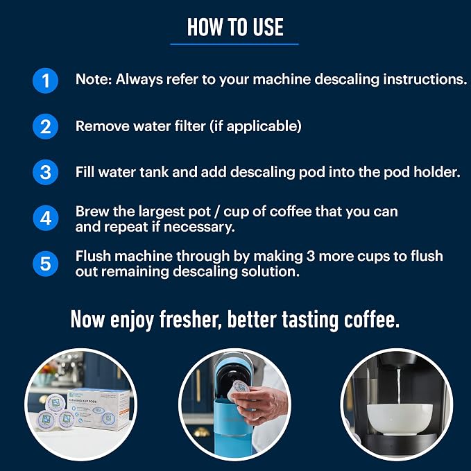 Essential Values Cleaning Pods, Compatible with Keurig, Descaling Solution 10-Pack, Descaler for Keurig Coffee Machines, Pot Kit, Coffee Maker Cleaner Filter Pods