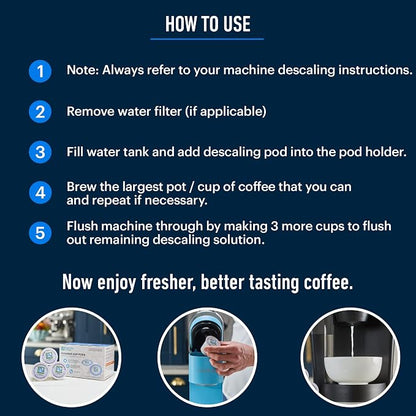 Essential Values Cleaning Pods, Compatible with Keurig, Descaling Solution 10-Pack, Descaler for Keurig Coffee Machines, Pot Kit, Coffee Maker Cleaner Filter Pods