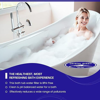 Crystal Quest Bath Ball Filter for Tub Faucet, Bathtub Water Filter, BPA-Free Bathtub Filter, Removes Chlorine, Lead & Impurities, Improves Skin, Hair & Nails, with Extra Cartridge - White