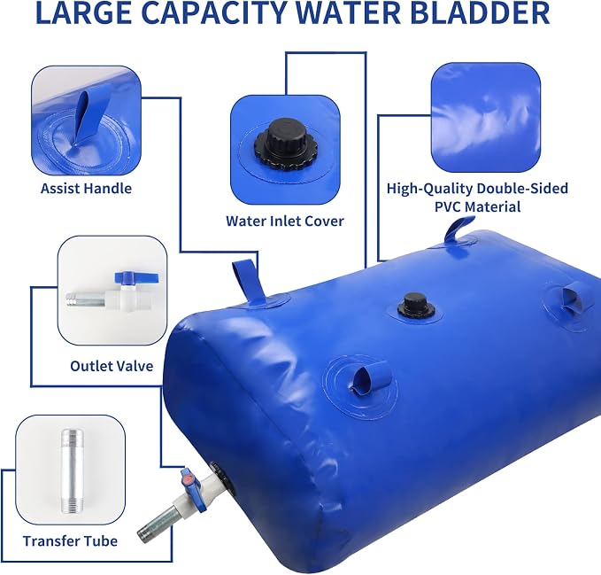63gal Water Storage Bladder with Valve,Portable Large Capacity Water Tank,Collapsible Rain Barrel & Water Storage Container,for Camping,Fire Protection, Agricultural Irrigation & Emergency Water(240L)