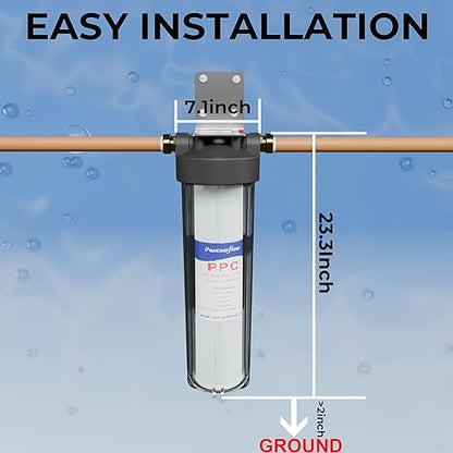 20" x 4.5" Whole House Water Filter Housing – 1" NPT Stainless Steel Ports, Heavy Duty Clear Filter Sump – Double O-Ring Leak-Proof with Pressure Release Valve – Fits All 20x4.5 Filters