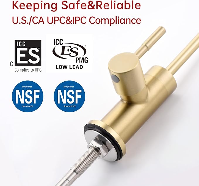 SUMERAIN Kitchen Water Filter Faucet NSF Certification 100% Lead-Free | Brushed Gold, SUS304 Stainless Steel, Drinking Water Faucet for Kitchen Sink, for Reverse Osmosis or Water Filtration System