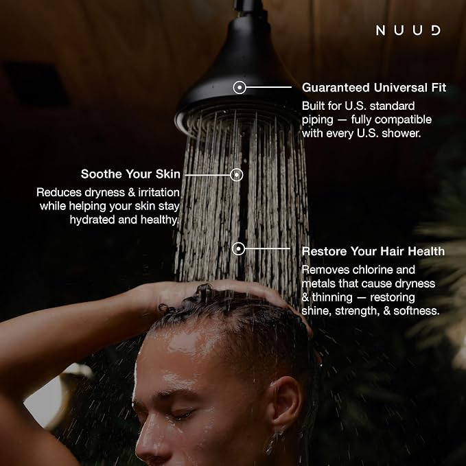 NUUD Filtered Shower Head | Removes Chlorine for Healthier Hair & Skin | Removes Chlorine, Heavy Metals & Contaminants for a Healthier Scalp, Skin & Hair | High Pressure Shower Head Filter - Black