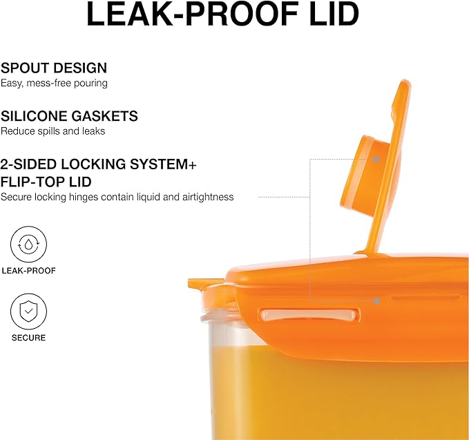 LocknLock Aqua Fridge Door Water Jug | Clear Pitcher | BPA Free Plastic Pitcher with Lid | 3 Quart Pitcher with Lid for Water, Juice, Tea & More Beverages, Orange