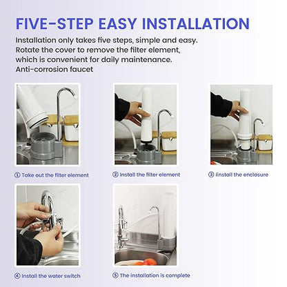 Amwater Countertop Water Filter, Amwater 5-Stage Countertop Water Filter Washable Filter Element, 8000 Gallons