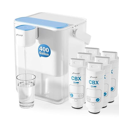 Frizzlife MD40 Electric Water Filter Dispenser with 6 Filters, 400 Gallon, NSF/ANSI 53&42&372, Reduce Lead, PFAS, 6 Months Filter Life Pitcher, Countertop Rechargeable Instant System