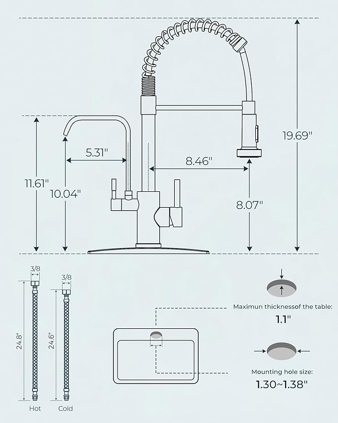 FORIOUS Kitchen Faucet with Purfied Water Filter, 2 in 1 Commercial Stainless Steel Pull Down Sink Faucet and Drinking Water Faucet 2 Handle for Pot Filler Kitchen Sink Farmhouse Bar, Brushed Nickel