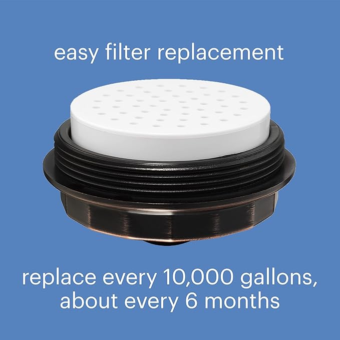 Brondell Shower Filter VivaSpring, Compact Rubbed Bronze – High Output, 100% High-Purity KDF Filtration, With FF-30 Filter Cartridge, Filtered Shower Water for Healthier Skin & Hair