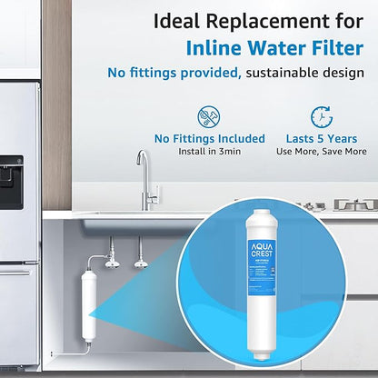 AQUA CREST FF35C5J Inline Water Filter Replacement, 1/4 Quick-Connect Replacement for Refrigerator, NSF/ANSI 42 Certified, Post-Carbon Filter for Reverse Osmosis Systems, 6-12 Months (NO Fittings)