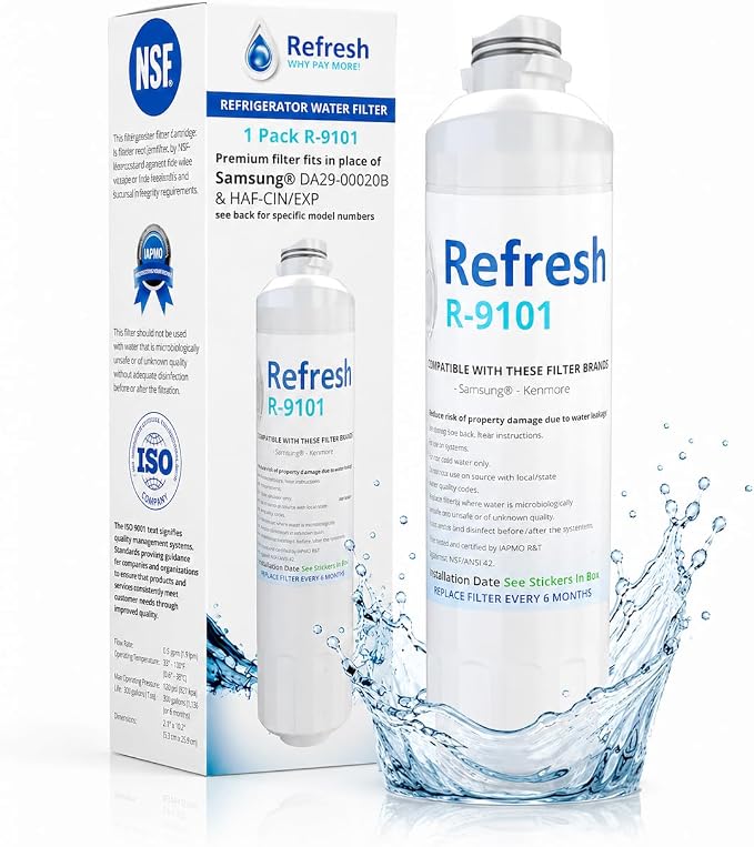 Refresh R-9101 Refrigerator Water Filter Replacement for Samsung DA29-00020A, DA29-00020B, HAF-CIN/EXP, NSF/ANSI 42, 6-Month 300 Gallon Filter (1 Pack, Standard)