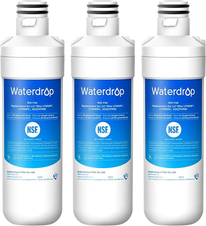 Waterdrop LT1000PC ADQ747935 MDJ64844601 Refrigerator Water Filter, 3 Pack | Reduce chlorine, bad taste and odor, Replacement for LG® LT1000P®/PC/PCS, ADQ74793501, ADQ74793502, Kenmore® 46-9980