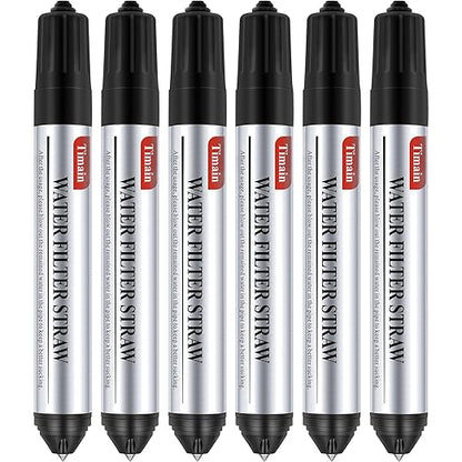 Timain 6 Pack Mini Water Filter Straws,Water Purifier Survival for Emergency Preparedness,Break Glass,Travel,Camping, Hiking,Fishing,Hunting (6)