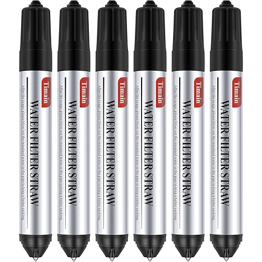 Timain 6 Pack Mini Water Filter Straws,Water Purifier Survival for Emergency Preparedness,Break Glass,Travel,Camping, Hiking,Fishing,Hunting (6)