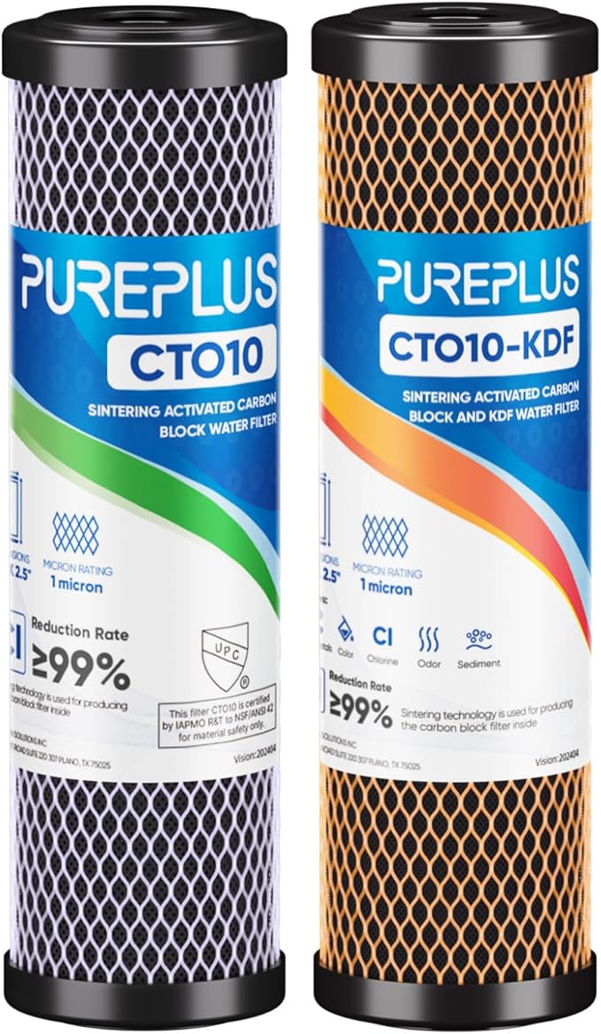 1 Micron 2.5" x 10" Whole House CTO Carbon Water Filter Cartridge Replacement for Under Sink Water Filter System, Dupont WFPFC8002, WFPFC9001, FXWTC, SCWH-5, WHEF-WHWC, WHCF-WHWC, AMZN-SCWH-5,2Pack