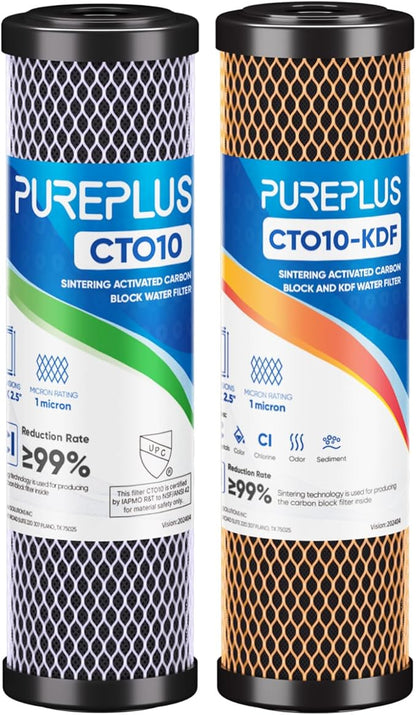 1 Micron 2.5" x 10" Whole House CTO Carbon Water Filter Cartridge Replacement for Under Sink Water Filter System, Dupont WFPFC8002, WFPFC9001, FXWTC, SCWH-5, WHEF-WHWC, WHCF-WHWC, AMZN-SCWH-5,2Pack