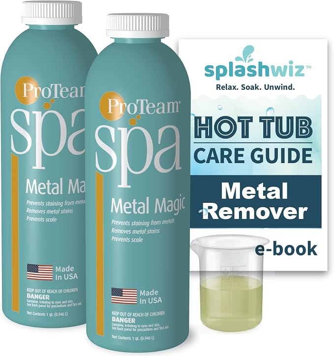 Proteam Spa Metal Magic - Spa Metal Remover for Hot Tub with SplashWiz Hot Tub Chemicals Care Guide - Made in USA (1 qt) (2 Pack)