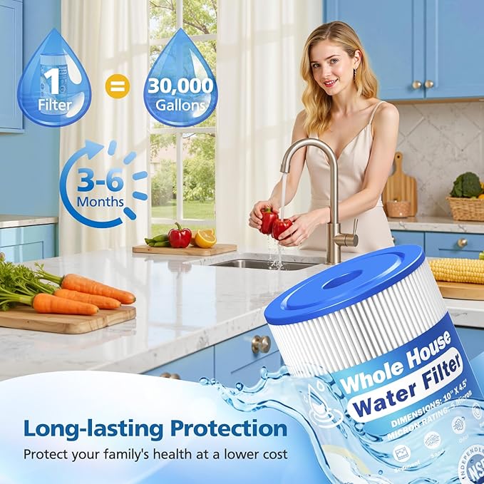 5 Micron 10" x 4.5" Whole House Water Filter Compatible with GE FXHSC, GXWH40L, Plumber W50PEHD, Culligan R50-BBSA, Pentek R50-BB, W10-PR, DuPont WFHDC3001, W50PEHD, High Flow Sediment Filters, 2 Pack