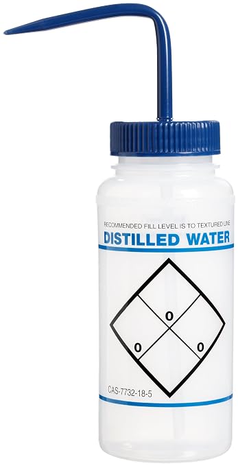 SP Bel-Art Safety-Labeled 2-Color Distilled Water Wide-Mouth Wash Bottles; 500ml (16oz), Polyethylene w/Blue Polypropylene Cap (Pack of 6) (F11646-0620)