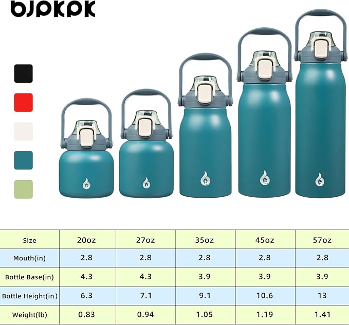 BJPKPK Insulated Water Bottles with Straw, 27 oz Cute Water Bottles with Handle, BPA Free Stainless Steel Metal Jug, Easy Carry Flasks for Men & Women, Light Blue