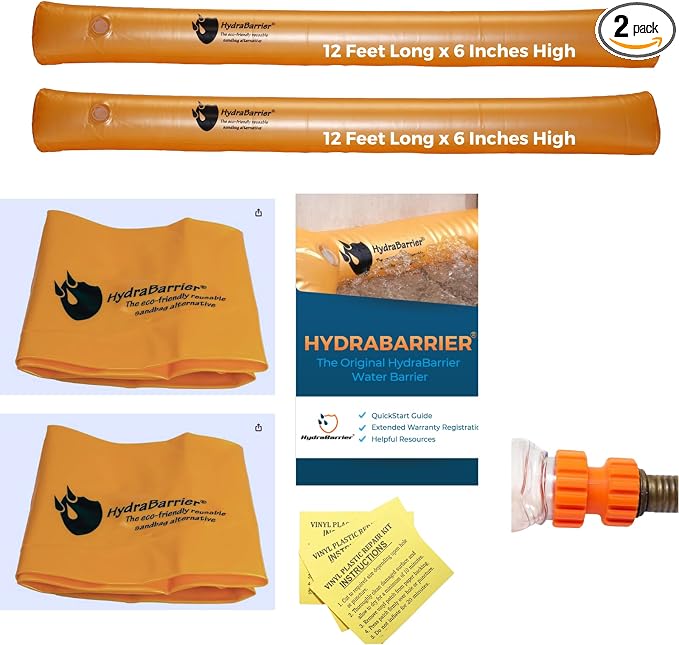 Watershed Innovations Best Sandbag Alternative - Hydrabarrier Ultra 12 Foot Length 6 Inch Height. - Water Diversion Tubes that are the Lightweight, Re-usable, and Eco-Friendly - Bulk - 2 Pack