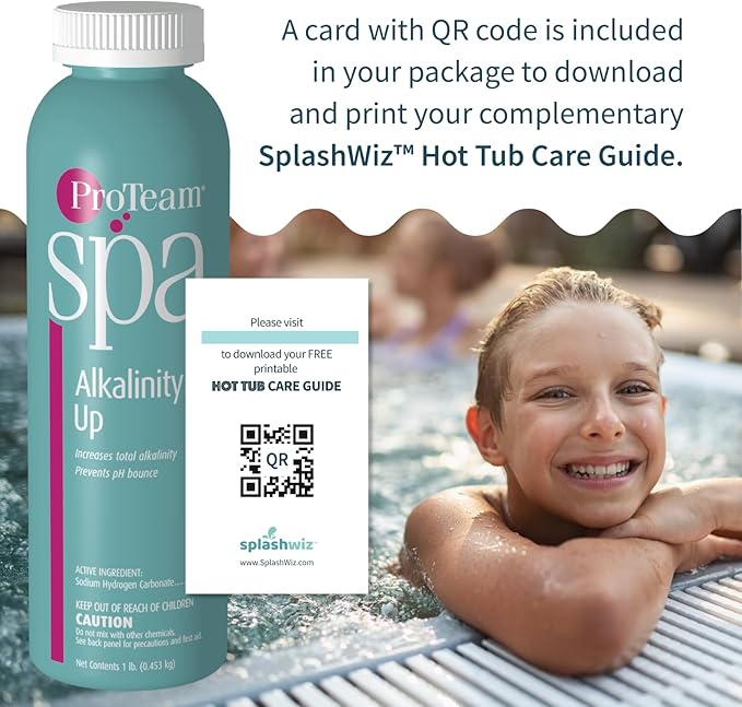 ProTeam Spa Alkalinity Increaser for Hot Tub to Keep Alkalinity Up for hot tub spa - with SplashWiz Spa & Hot Tub Chemicals Care Guide e-Book - Made in USA (1lb) (2 Pack)