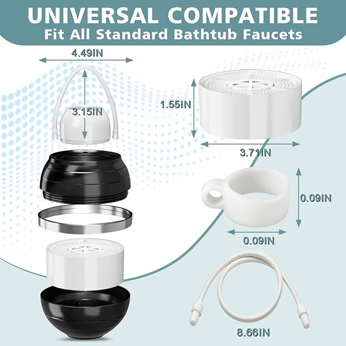 Bath Filter for Tub - Bathtub Water Filter for Softer Skin & Hair, 8 Stages Hotel Grade Filtration Bath Water Filter,2,500 Gal of Filtration, BPA Free, Easy to Install