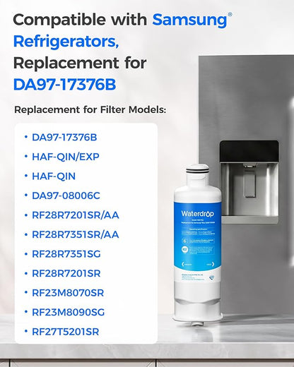 Waterdrop DA97-17376B Replacement for Samsung® HAF-QIN/EXP, DA97-08006C, RF28R7201SR, RF28R7351SG, WD-F45, Refrigerator Water Filter, 3 Filters