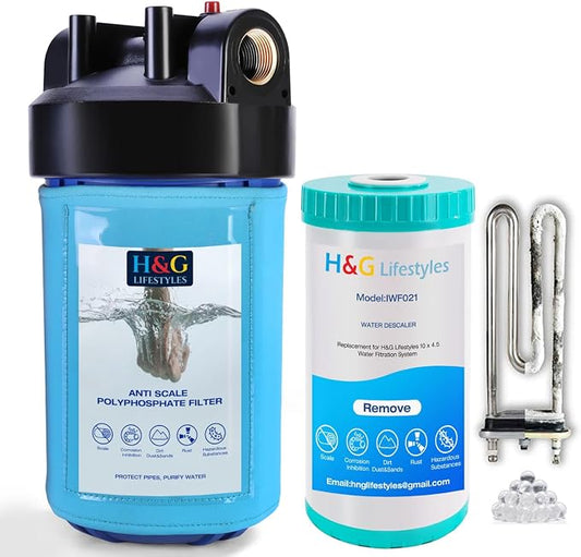 H&G Lifestyles Tankless Water Heater Filter Washing Machine Anti Scale | Scale inhibitor filter，Water Filter for Hard Water,Prevent Scale Build Up,Phosphate Water Filter Cartridge,60,000 Gallons
