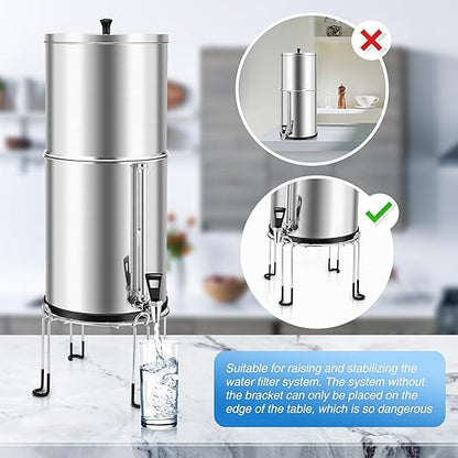 Gravity-Fed Water Filter System Stand, Detachable Stainless Steel Stand Compatible with Berkey Water Filter System Countertop, 9.25" Diameter by 5.9" Tall