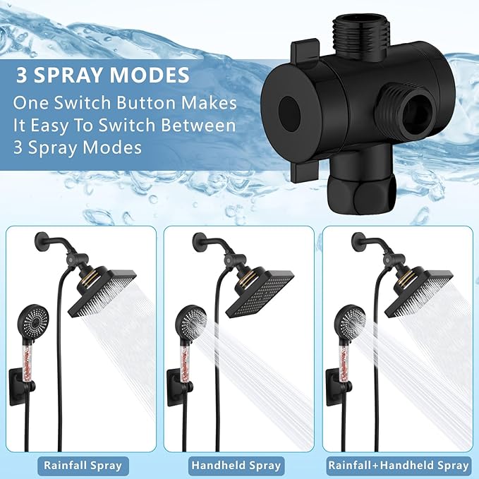 Filtered Shower Head with Handheld Combo, High Pressure Rain Showerhead Filter for Remove Chlorine and Harmful Substances, with Self-adhesive Holder/59" Hose, Matte Black
